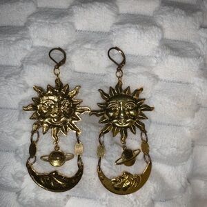 Gold Sun and Moon Dangle Earrings